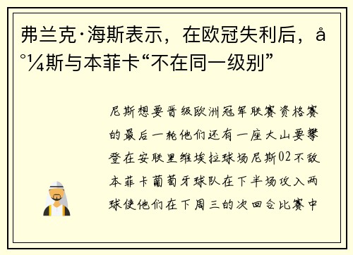 弗兰克·海斯表示,在欧冠失利后,尼斯与本菲卡“不在同一级别” 弗兰克·海斯表示,在欧冠失利后,尼斯与本菲卡“不在同一级别”