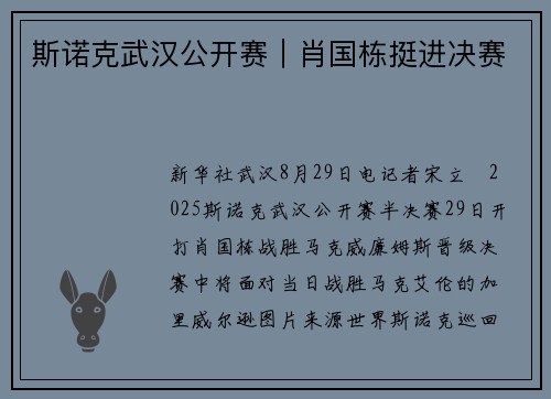 斯诺克武汉公开赛｜肖国栋挺进决赛