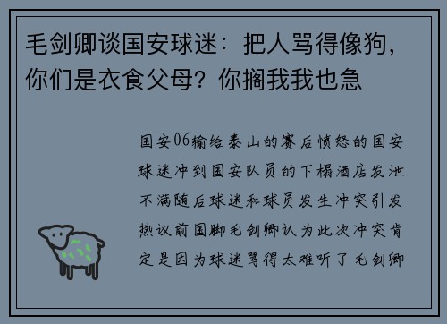 毛剑卿谈国安球迷：把人骂得像狗，你们是衣食父母？你搁我我也急